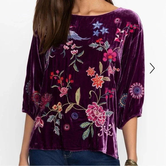 Johnny Was Purple Velvet Floral Blouse - Picture 2 of 6